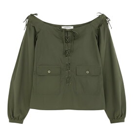 YVES SAINT LAURENT イヴサンローラン トムフォード期 レースアップ オフショルダーカットソー カーキ レディース 女性服u02t 中古