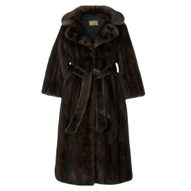 ベルト付 デミバフミンク 超ロングコート 丈115cm サイズ9 ブラウン 本毛皮 Mink Fur Long Coatt18r 【中古】