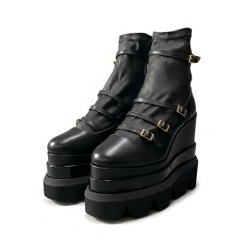 【美品】 sacai サカイ 21aw プラットフォーム アンクルブーツ レザーブーツ 厚底 サイズ37 ブラック レディース 女性靴u02t 【中古】