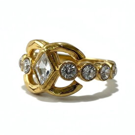 《極美品》 CHANEL シャネル ココマーク ラインストーン ゴールドリング Coco Gold Rhinestone Band Ring L23C 9号 ゴールド 指輪 箱付t18r 【中古】