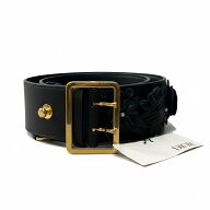 【新品保管品】DIOR フラワーモチーフ レザーベルト 花柄 装飾 イタリア製 35-MA-0273-75 ブラック レザ…