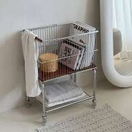 O'gre オグレ オールディーハンドルトロリー 韓国インテリア 洗濯かご 車輪付き 収納 49.5×30×65cm