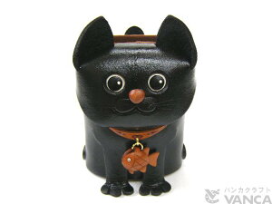 【デスクアクセサリー】【送料無料】VANCA本革製メガネ小物スタンド黒ネコ