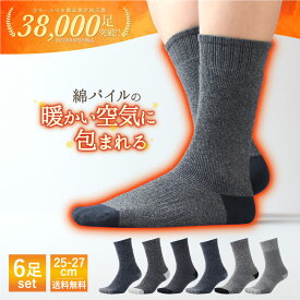 【18日限定！P5倍+5％オフクーポン】靴下 メンズ 暖かい 冬 冬用 厚手 極暖 防寒 ソックス あったか靴下 おしゃれ 冬用靴下 靴下メンズ パイルソックス メンズ靴下 あったか ブランド カジュアル 杢柄 お洒落 柄 無地 25 26 27 6足セット