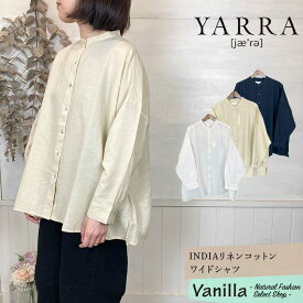 YARRA ヤラ INDIAリネンコットンワイドシャツ ホワイト/ベージュ/ネイビー フリー