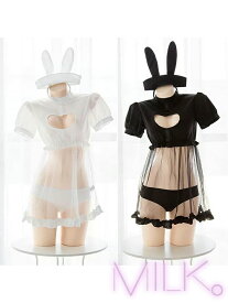 MILK コスプレ 衣装 仮装 コスチューム コスプレランジェリー セクシー ワンピース フェティッシュ イベント ウサギ 【3点セット】 MILK. えち透け キューティー バニー コスプレ ホワイト ブラック フリーサイズ mkc-0037