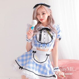 [正規品] メイド コスプレ メイドコスプレ ギンガムチェック 男ウケ メイド服 青 水色 ブルー メイドコス かわいいコスプレ コスプレメイド服 メイド服かわいい ミニ丈 セクシーメイド 衣装 セクシー 可愛い レディース 女性 コスチューム Malymoon マリームーン ml9531-4a