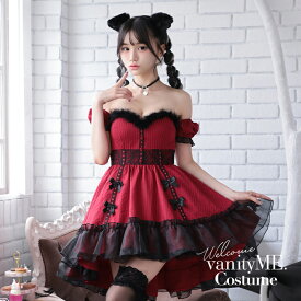 【2点セット】Gothic Cat. ゴシックキャット #LadyRed レッド vcsct-240320-3b コスプレ 猫 ネコ ねこ 衣装 仮装 コスチューム レディース かわいい ゴシック 赤 ドレス ワンピース 猫耳 ねこみみ 大人 猫コスプレ セット 猫コスチューム コスプレ猫