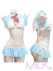 MILK コスプレ 衣装 仮装 コスチューム コスプレランジェリー セクシー 下乳 ブラジャー ショーツ セット えちえち フェティッシュ イベント【4点セット】 MILK. セーラー バニー ホワイト フリーサイズ mkc-0008