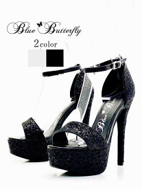 Blue Butterfly ブルーバタフライ コメックス ハイヒール ミュール 靴 ヒール15cm サンダル ラメ シルバー ブラック bl9001