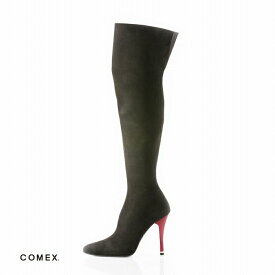 コメックス COMEX ブーツ ニーハイブーツ ポインテッドトゥ サイハイブーツ 美脚 スエード 靴[ブラックスエード×赤ヒール]co-5378-3