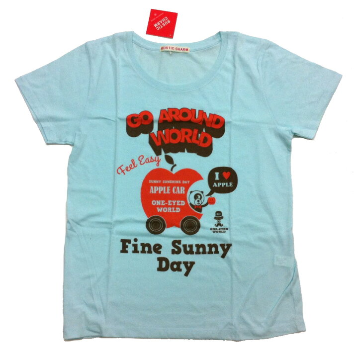 楽天市場 メール便送料無料 Tシャツ Go Around World りんご パンダ 水色 イラスト ブルー 半袖 レディース Mサイズ トップス カットソー ルームウェア 部屋着 春 夏 秋 中学生 高校生 女子 女性 女性用 女性向け 大人 おしゃれ かわいい 母の日 ギフト プレゼント