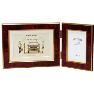 大理石調 全4色 ツインフレーム 2L判・L判 万丈 キャメル/ワイン/エメラルド/ブルー 額縁 写真立て フォトフレーム 2枚 2面 壁掛け ギフト 記念品 高級 上品 おしゃれ クラシック