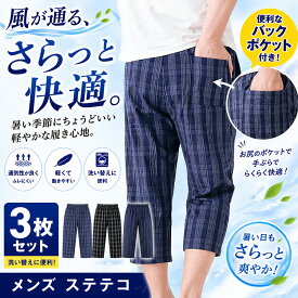 【3枚セット】ステテコ ポケット付き メンズ 楊柳 綿100％ 福袋 セット 下着 7分丈 パンツ 前あき ポケット ポケ付 ポケ付ステテコ ポケットステテコ ポケット付ステテコ クレープ 肌着 冷感インナー