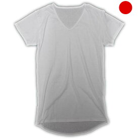 日本製フライス編み肌着）半袖VネックTシャツ　オールシーズン用メンズ下着（白 ホワイト）綿100％裾長め3020