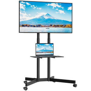 1homefurnit 移動式 壁寄せテレビスタンド 32-75インチ対応 キャスター付き VESA600x400mm 高さ調整可能 耐荷重55kg スイベル ハイタイプ テレビ台 ロータイプ対応 ブラック