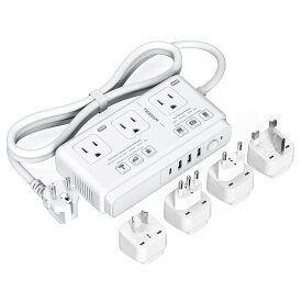 変圧器 海外旅行用 韓国 220vから100v TESSAN SEタイプ プラグ延長コード付き 海外 コンセント 変換プラグ C BF O Lタイプ付き 全世界対応 海外変圧 3USB-A 1USB-C 降圧トランス 電圧変換器 タイ ヨーロッパ シンガポ