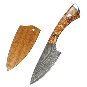 Utaki ペティナイフ 料理包丁 ダマスカス鞘付き小包丁 刃渡り108mm フルーツナイフ 果物・野菜小刀 アフリカ産サペリ天然木の鞘付