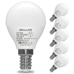ORALUCE LED電球 E12 口金 40W相当 昼光色 6500k 5W 450lm 220度広配光 高演色 小型電球 密閉器具対応 調光不可 PSE認証 6個入