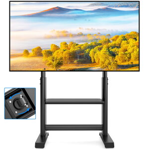 Rfiver テレビスタンド 隠しキャスター付き 大型モニタースタンド テレビ台 ハイタイプ 55・100インチ対応 耐荷重90kg 移動式キャスター付きテレビスタンド tv stand ブラック コード収納 棚板付