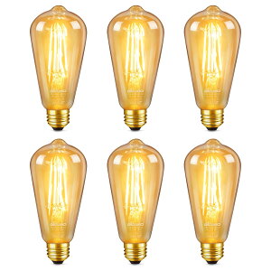 DiCUNO LED�d�� E26���� 60W�`���� �d���F �G�W�\���d�� 6W 600lm 2700K �t�B�������g�d�� ���F ���g�� �S���� ST64 �������Ή� 6��