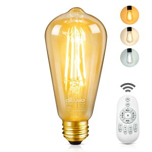 DiCUNO LED電球 E26口金 60W形相当 調光 調色 リモコン付き エジソン電球 6W 600lm 電球色 昼白色 昼光色 フィラメント電球 常夜灯 全方向タイプ 遠隔操作 茶色 省エネ PSE認証済み ST64 1個入(電池別