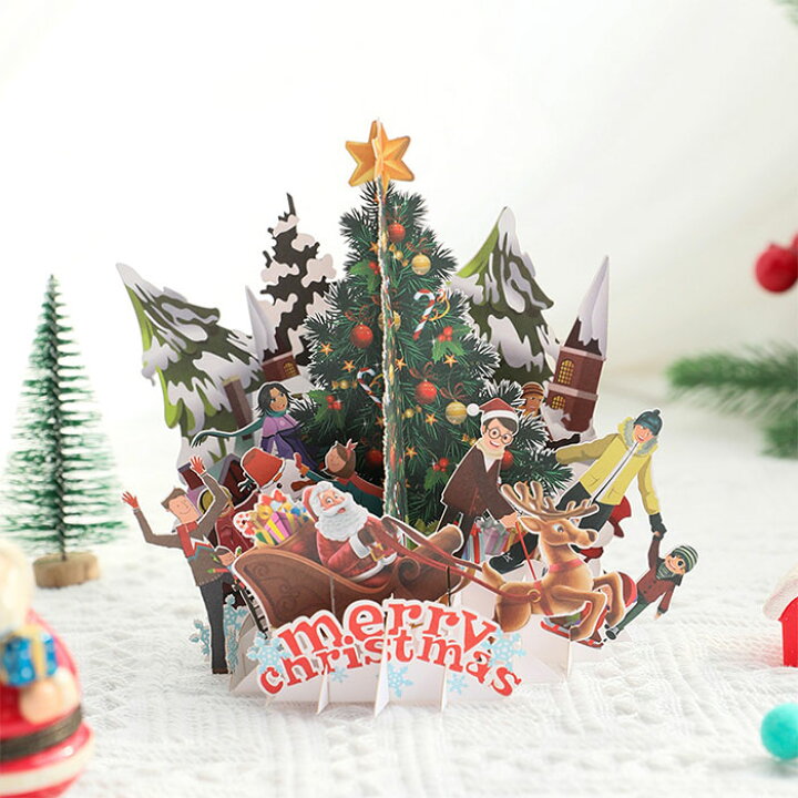 楽天市場 グリーティングカード 2枚セット クリスマス クリスマスカード サンタクロスとエルク ポップアップカード 3dメッセージカード クリスマス 飛び出す 立体カード お祝い かわいい ミニカード付き 子供 感謝状 手作りのメッセージカード らくらく