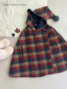 ポンチョ コート キッズ ポンチョ風ジャケット 女の子 子供服 キッズ アウター 防寒 中綿 子どもマント 子供ポンチョ ケープ 七五三 子供用 フード付き 防風 チェック柄 子供服 遊園地 イベ