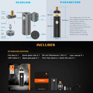 電子たばこスターターキット本体GeekVapeFlintAIOkit【MTL】【NSコイル】【リキッド式】【内蔵バッテリー】【1000mAh】【コンパクトサイズ】【VAPE】