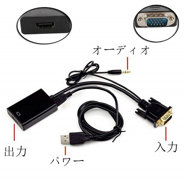 一部地域を除く VGA to HDMI変換アダプタケーブル コンバーター 年末のプロモーション大特価！ 音声出力ビデオ ゆうパケット発送 USB給電  送料無料 代引不可 モニタオーディオ用