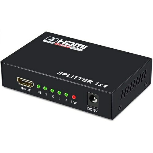 HDMIスプリッター 1入力4出力 1×4 HDMI分配器 電源ケーブル付き 高解像度 4K 2K 1080P 3D HDTV対応[ゆうパケット発送、送料無料、代引不可]