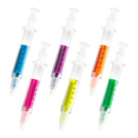おもしろグッズ 注射器 風 蛍光ペン 6色セット 蛍光マーカー カラフル カラーペン 文房具[おす すめ][ゆうパケット発送、送料無料、代引不可]