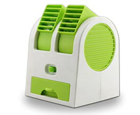 小型 ダブルクーラーファン グリーン 冷却ファン USB式 卓上クーラー 給電式 携帯 扇風機 冷風機[送料無料(一部地域を除く)]