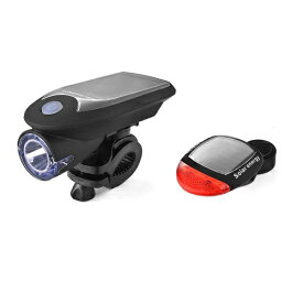 ソーラーパネル付 自転車LEDライト USB充電 ソーラー充電 ヘッドライト テールライト 防水 テールランプ[定形外郵便、送料無料、代引不可]
