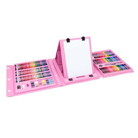 お絵かきセット 208セット 《ピンク》 オイルパステル 色鉛筆 水彩ペン クレヨン 定規 鉛筆 消しゴム イーゼル[送料無料(一部地域を除く)]
