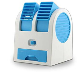 小型 ダブルクーラーファン 冷却ファン USB式 卓上クーラー 給電式 携帯 扇風機 冷風機 (ブルー)[送料無料(一部地域を除く)]