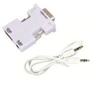 HDMI to VGA 変換アダプター ビデオアダプタ 音声出力 3.5mmケーブル付き (ホワイト)[定形外郵便、送料無…
