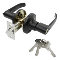 ドアノブ レバーハンドル 鍵付き (ブラック) 室内用 ドアロック 交換用 リフォーム DIY[送料無料(一部地…