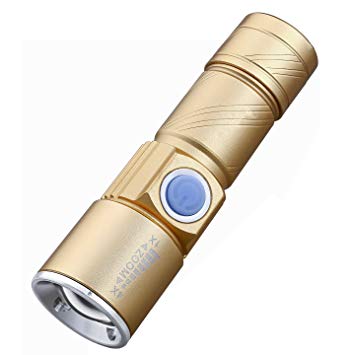 USB充電式 小型LEDハンドライト 200ルーメン 点滅 強光 (ゴールド)[定形外郵便、送料無料、代引不可]