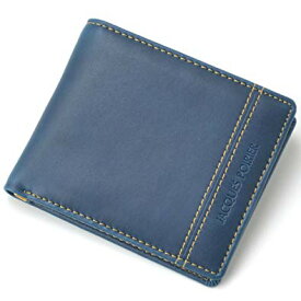 (ジャックポワリエ)JACQES POIRIER　牛革メンズ二つ折り財布　ショートウォレット　短財布　jp-5004 (ネイビー)[定形外郵便、送料無料、代引不可]