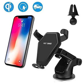 Qi ワイヤレス充電器 車載ホルダー スマホホルダー iPhone8/iPhone8Plus/iPhoneX/XS/XS Max/Galaxy/Android[スマホ][送料無料(一部地域を除く)]