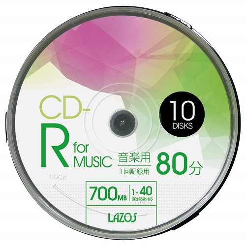 CD-R 80min for MUSIC 1-40倍速対応 1回記録用 ホワイトワイド印刷対応 10枚組 スピンドルケース入 L-MCD10P[定形外郵便、送料無料、代引不可]