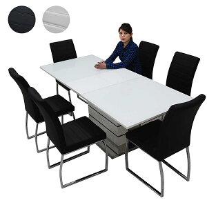 伸長式ダイニングテーブルセット ダイニングテーブル 伸縮 セット 白 ダイニングテーブルセット 6人掛け ハイバックチェア リビング デザイナーズチェア 伸長式ダイニングテーブル 幅160cm