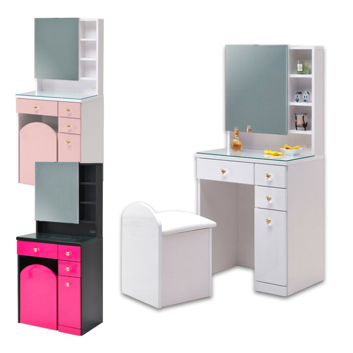 楽天市場 ドレッサー 鏡台 一面鏡 鏡面 幅60cm スツール付き ホワイト ピンク ショッキングピンク 選べ3色 白 コンセント付き 奥行40cm 高さ132cm コスメ台 1面ドレッサー コスメ メイク台 化粧台 スツール 収納 ミラー 鏡 可愛い おしゃれ 人気 楽天 通販 送料無料