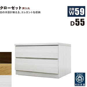 クローゼットチェスト 2段 幅60cm 奥行55cm 白 クローゼット収納 押し入れ収納 引き出し タンス チェスト ローチェスト スリム 薄型 桐材 木製 ロッキング組 頑丈 ホワイト オーク ウォールナッ
