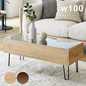 一人暮らし ガラステーブル 収納付き 幅100cm センターテーブル ローテーブル リビングテーブル ガラス 収納付きテーブル 長方形 ナチュラル ブラウン ブラック 強化ガラス スチール おしゃ