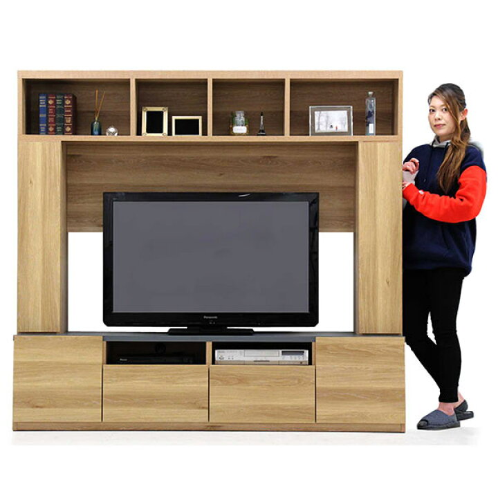 楽天市場 テレビ台 テレビボード 壁面収納 幅180cm ハイタイプ 大容量 収納 ナチュラル グレー ツートン 扉 引き出し レール付き Tv台 Tvボード 国産 日本製 高さ165cm シンプル モダン 北欧 おしゃれ 木製 Av収納 オーディオ収納 リビング収納 魅せる収納 送料無料