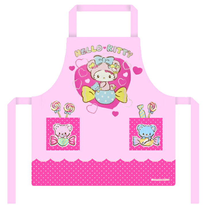 【送料込(クリックポスト)】エプロン ハローキティ サロンジェ 03020-17 エプロンキティ キャンディ 背紐 ピンク 子供用 110cm 保育園 幼稚園 バラエティショップBIGFIELD 子供エプロン110cm03020-17 サロンジェ