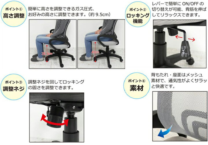 楽天市場】メッシュチェア 肘付23365 ブラック 23367 グレー チェア 