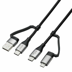 GR elecom GR 4in1 [dP[u ( USB Type C + USB A to USB Type C + microUSB ) PD 60WΉ P[u 2m iPad Macbook Chromebook Android [d ubN